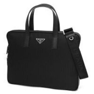 Prada Tessuto Saffiano Bag Briefcase Shoulder Triangle Logo Plate Black